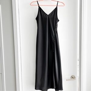 Banana Republic black satin midi slip dress with buttons